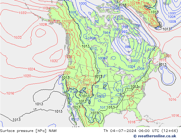 地面气压 NAM 星期四 04.07.2024 06 UTC