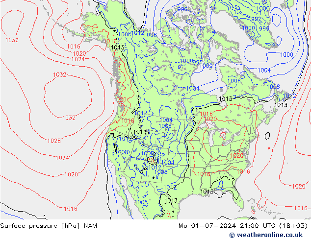 地面气压 NAM 星期一 01.07.2024 21 UTC