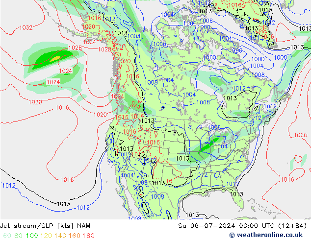 高速氣流/地面气压 NAM 星期六 06.07.2024 00 UTC