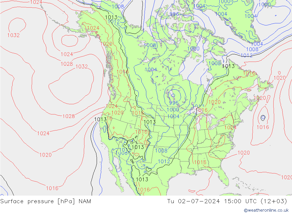 地面气压 NAM 星期二 02.07.2024 15 UTC
