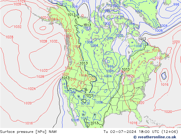 地面气压 NAM 星期二 02.07.2024 18 UTC
