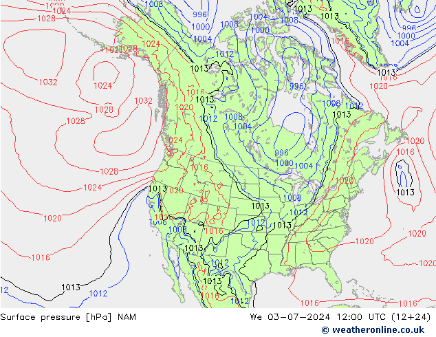 地面气压 NAM 星期三 03.07.2024 12 UTC