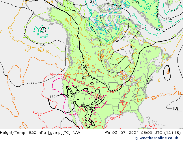 Hoogte/Temp. 850 hPa NAM wo 03.07.2024 06 UTC
