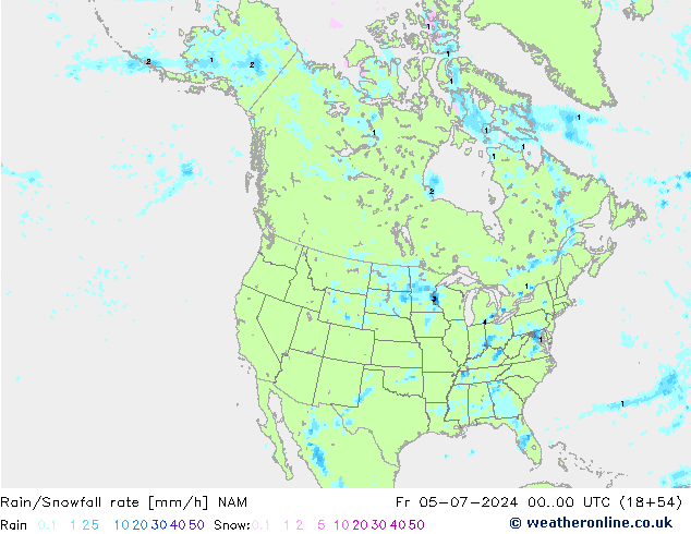 Regen/Sneeuwval NAM vr 05.07.2024 00 UTC