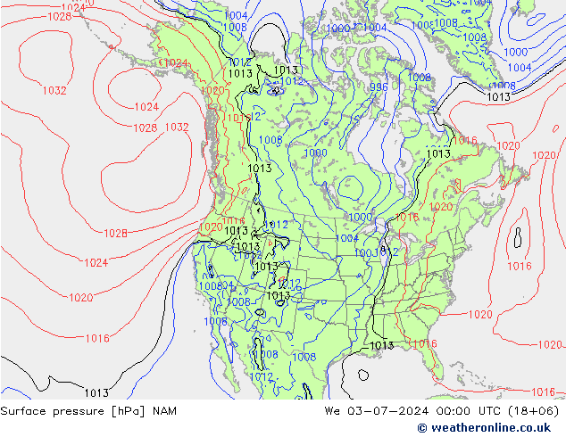 地面气压 NAM 星期三 03.07.2024 00 UTC