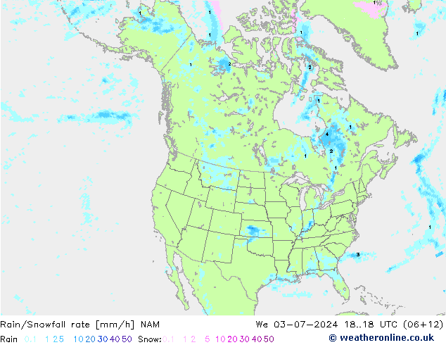 Rain/Snowfall rate NAM 星期三 03.07.2024 18 UTC