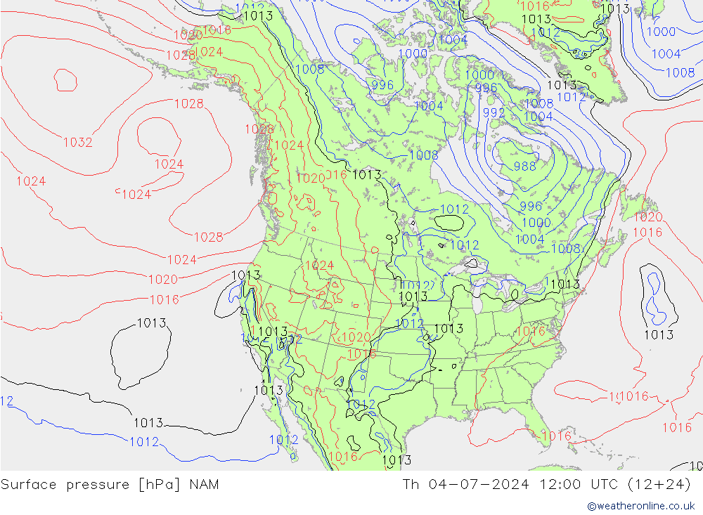 地面气压 NAM 星期四 04.07.2024 12 UTC