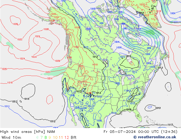 Windvelden NAM vr 05.07.2024 00 UTC
