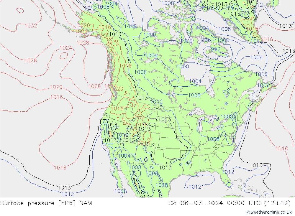 地面气压 NAM 星期六 06.07.2024 00 UTC