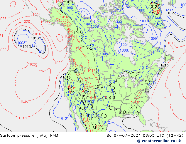 地面气压 NAM 星期日 07.07.2024 06 UTC