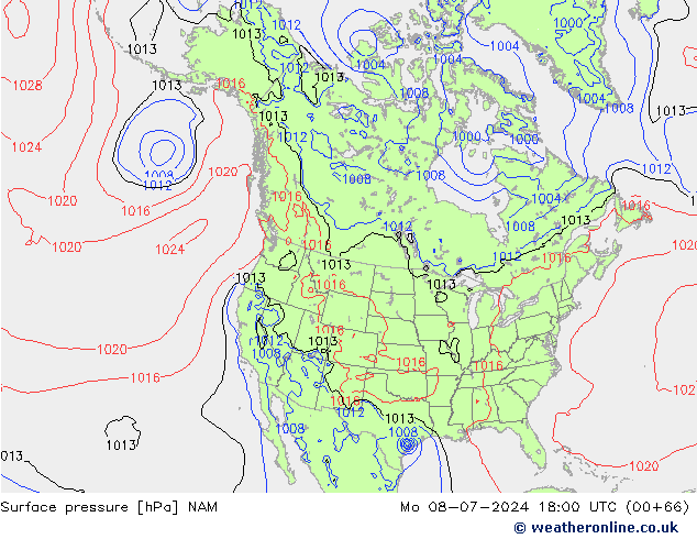 地面气压 NAM 星期一 08.07.2024 18 UTC