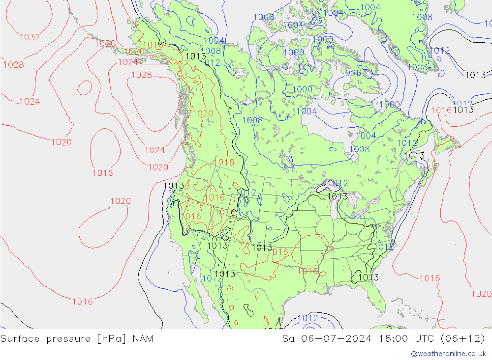 地面气压 NAM 星期六 06.07.2024 18 UTC