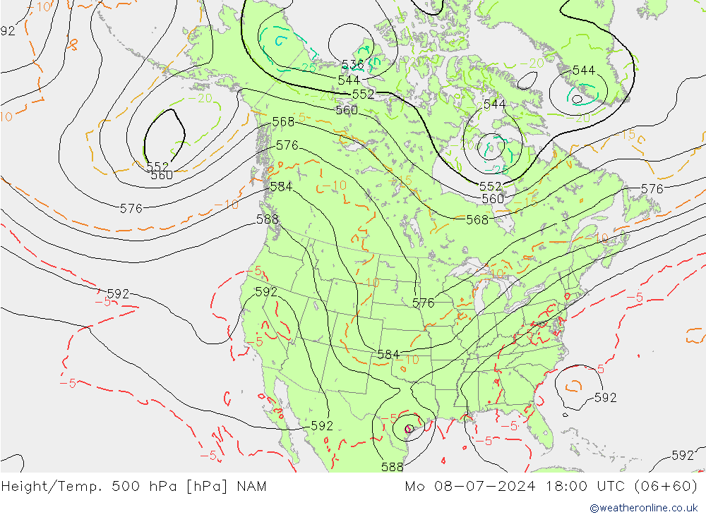 Height/Temp. 500 hPa NAM 星期一 08.07.2024 18 UTC