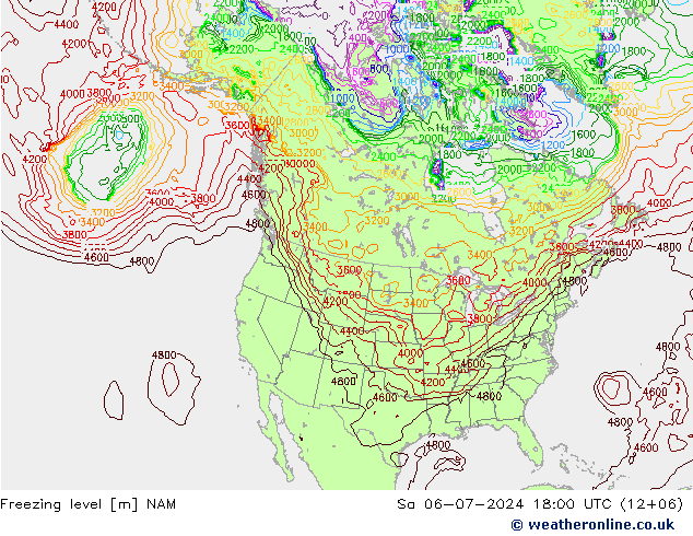 Freezing level NAM 星期六 06.07.2024 18 UTC