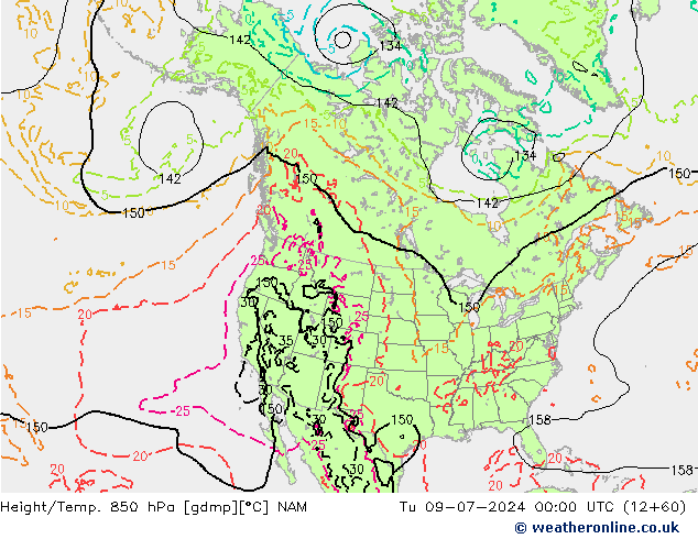 Hoogte/Temp. 850 hPa NAM di 09.07.2024 00 UTC