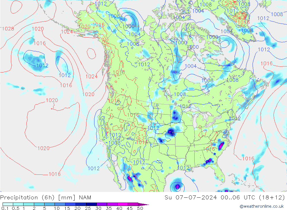 降水量 (6h) NAM 星期日 07.07.2024 06 UTC
