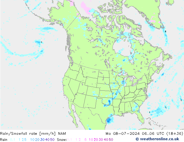 Regen/Sneeuwval NAM ma 08.07.2024 06 UTC