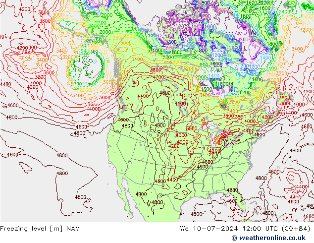Nulgradenniveau NAM wo 10.07.2024 12 UTC