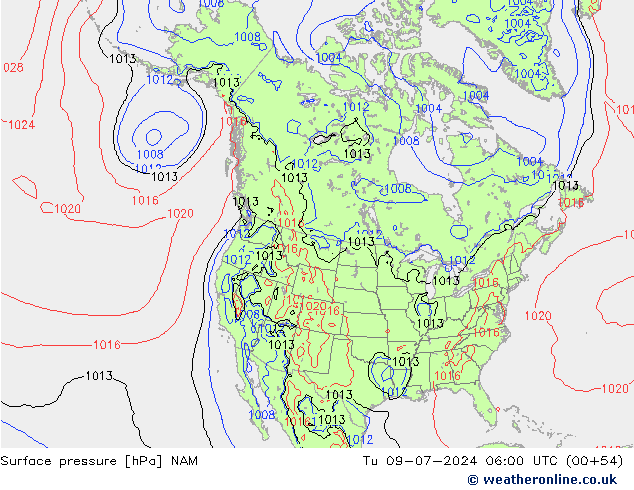 地面气压 NAM 星期二 09.07.2024 06 UTC