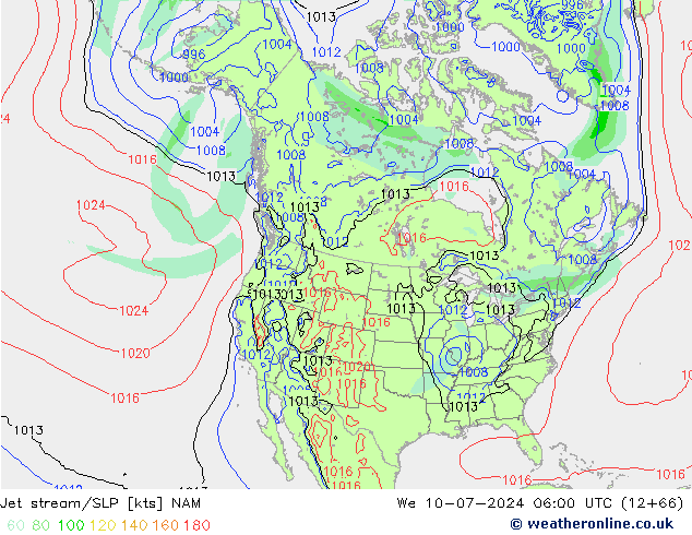 高速氣流/地面气压 NAM 星期三 10.07.2024 06 UTC