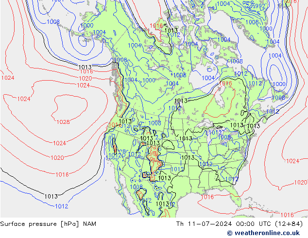 地面气压 NAM 星期四 11.07.2024 00 UTC