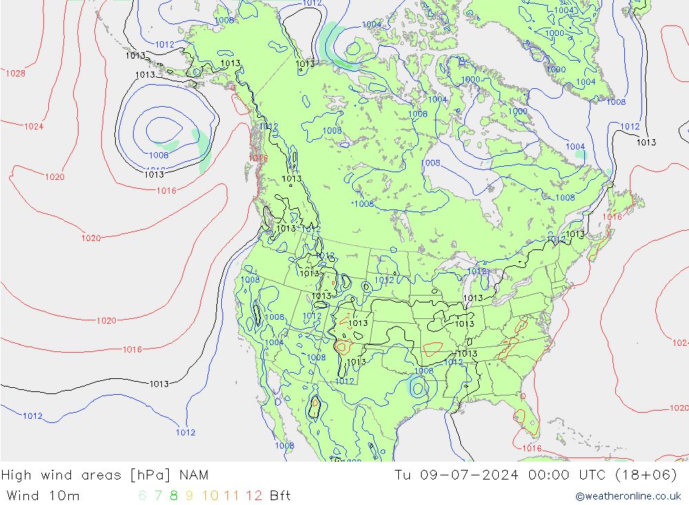 Windvelden NAM di 09.07.2024 00 UTC