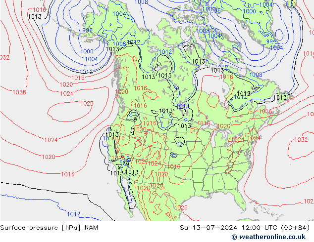 地面气压 NAM 星期六 13.07.2024 12 UTC