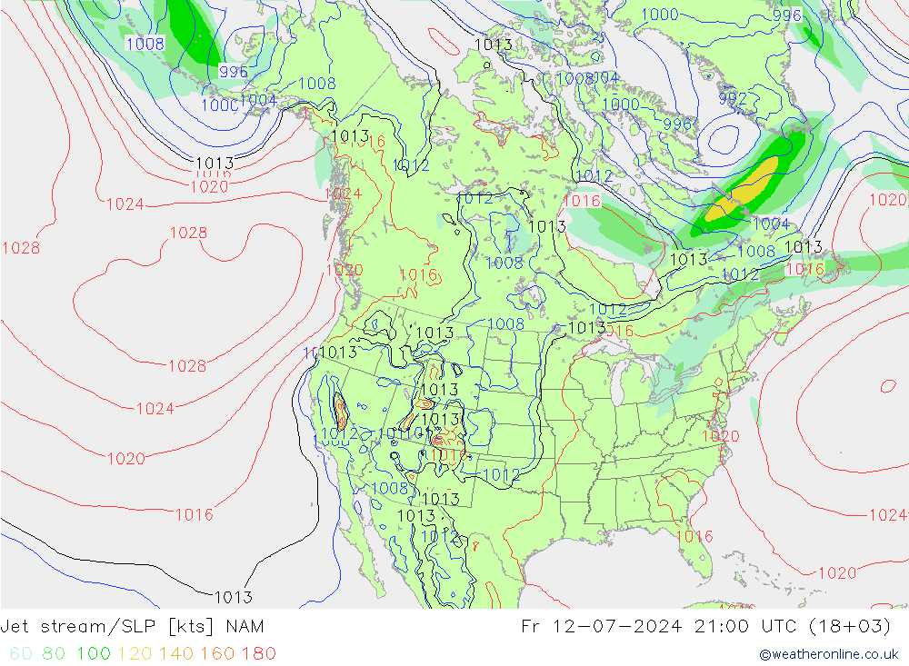 高速氣流/地面气压 NAM 星期五 12.07.2024 21 UTC