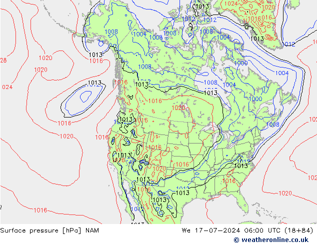 地面气压 NAM 星期三 17.07.2024 06 UTC