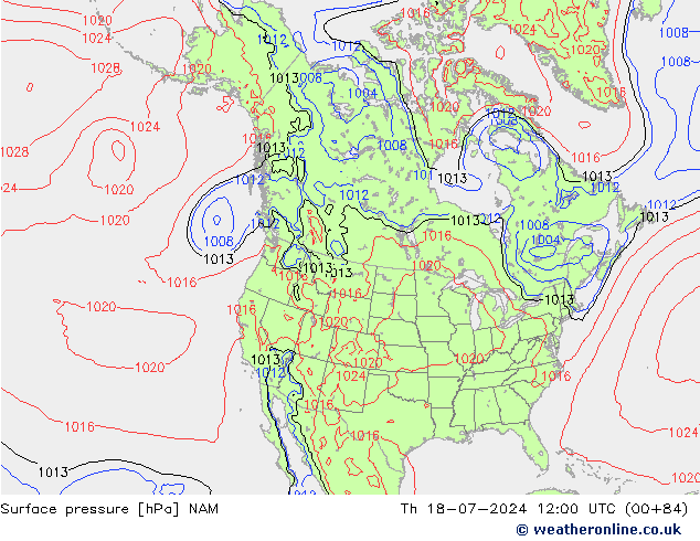 地面气压 NAM 星期四 18.07.2024 12 UTC