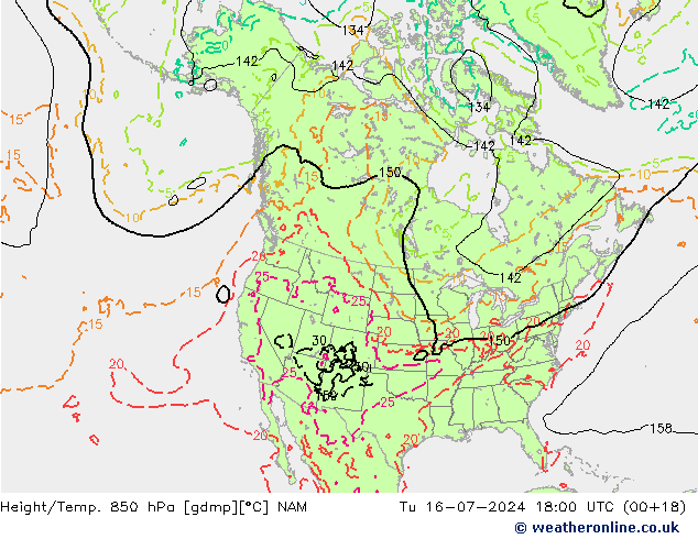 Hoogte/Temp. 850 hPa NAM di 16.07.2024 18 UTC
