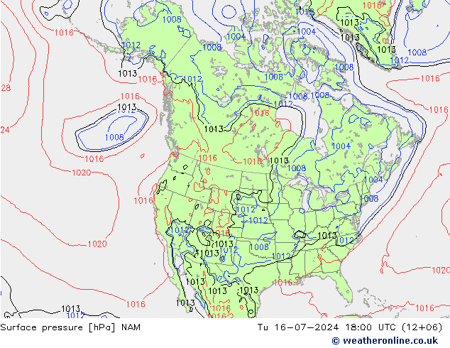 地面气压 NAM 星期二 16.07.2024 18 UTC