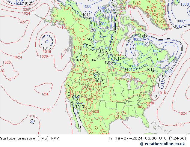 地面气压 NAM 星期五 19.07.2024 06 UTC