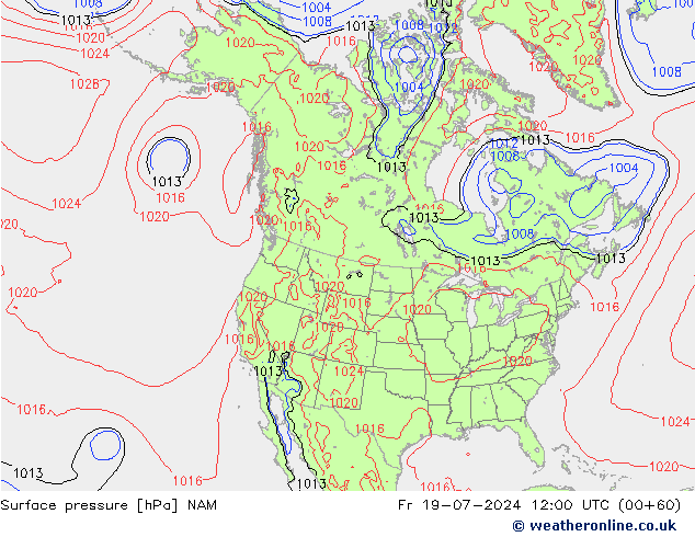 地面气压 NAM 星期五 19.07.2024 12 UTC