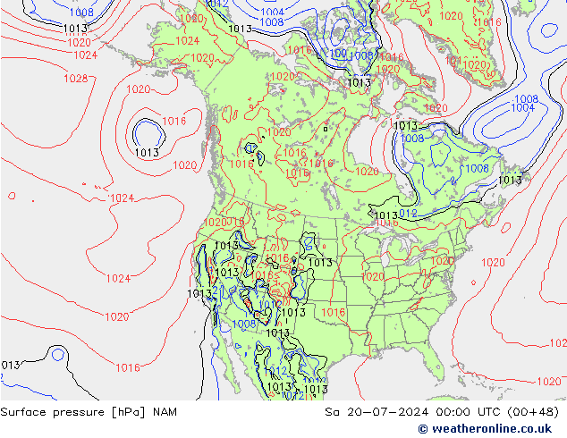 地面气压 NAM 星期六 20.07.2024 00 UTC