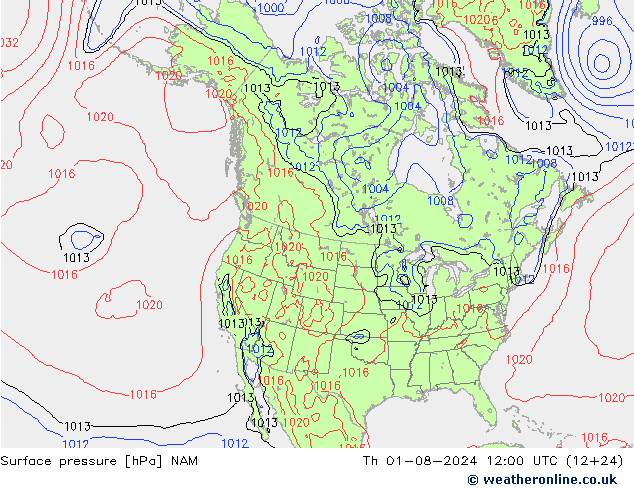 地面气压 NAM 星期四 01.08.2024 12 UTC