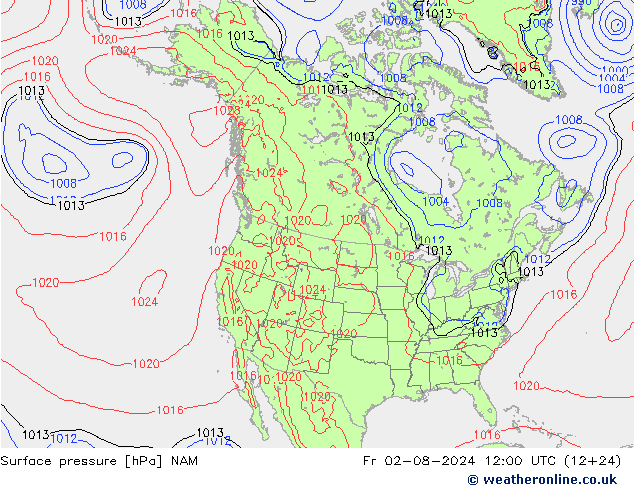 地面气压 NAM 星期五 02.08.2024 12 UTC