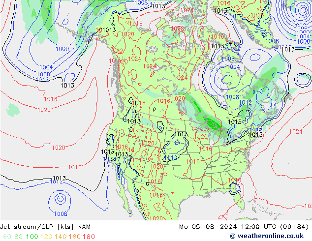 高速氣流/地面气压 NAM 星期一 05.08.2024 12 UTC