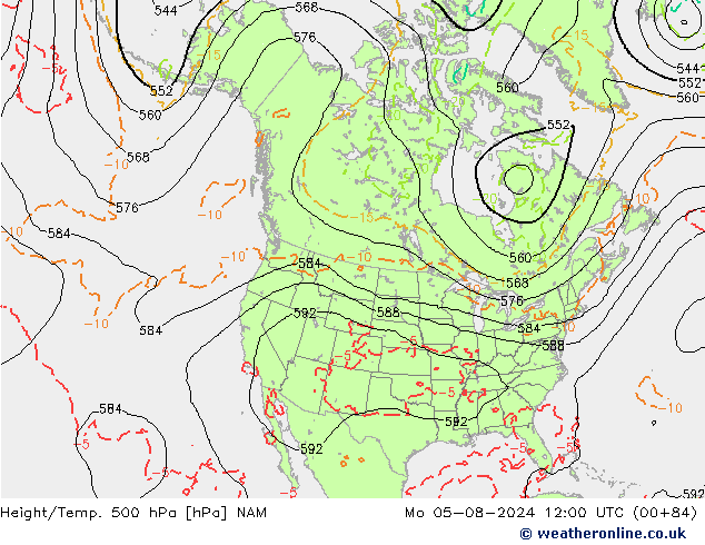 Height/Temp. 500 hPa NAM 星期一 05.08.2024 12 UTC