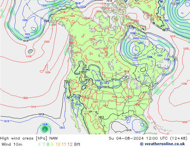 Windvelden NAM zo 04.08.2024 12 UTC