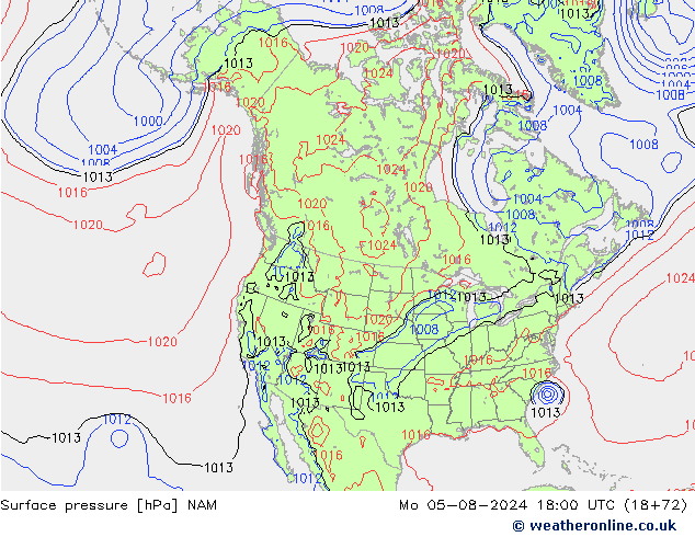 地面气压 NAM 星期一 05.08.2024 18 UTC