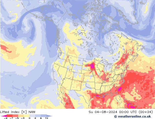 Lifted Index NAM zo 04.08.2024 00 UTC