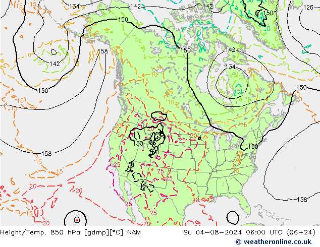 Height/Temp. 850 hPa NAM 星期日 04.08.2024 06 UTC