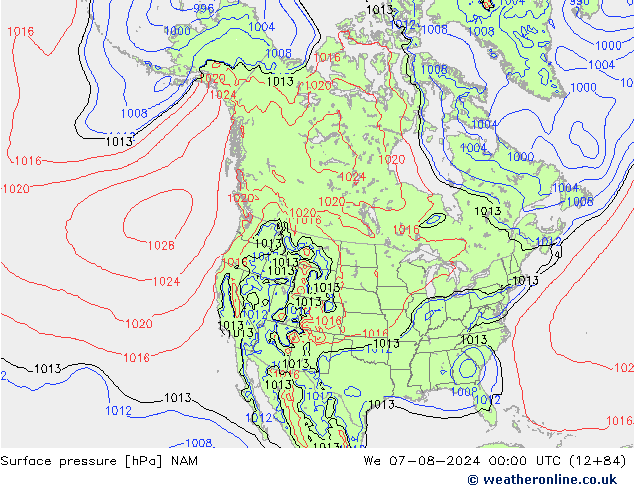 地面气压 NAM 星期三 07.08.2024 00 UTC