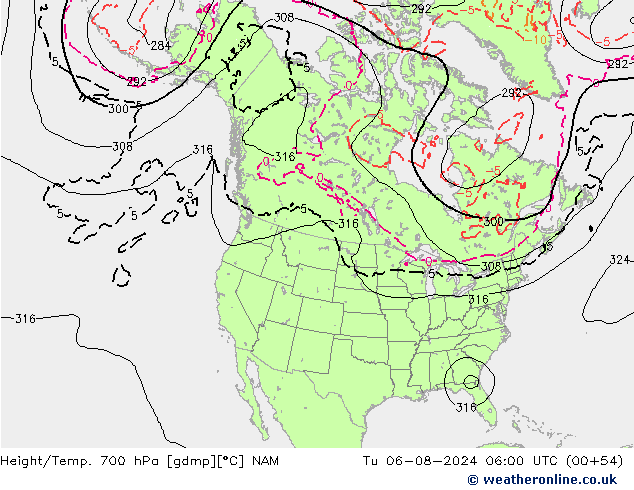 Hoogte/Temp. 700 hPa NAM di 06.08.2024 06 UTC