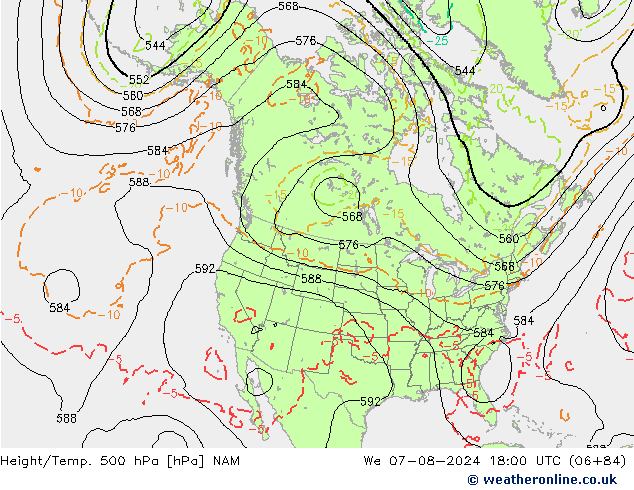 Hoogte/Temp. 500 hPa NAM wo 07.08.2024 18 UTC