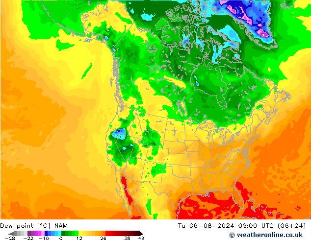露点 NAM 星期二 06.08.2024 06 UTC