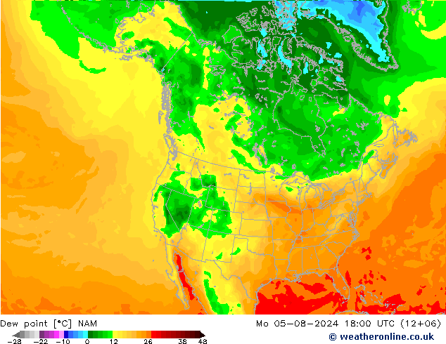 露点 NAM 星期一 05.08.2024 18 UTC