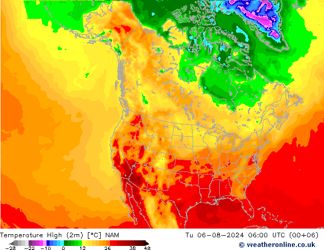 Max.temperatuur (2m) NAM di 06.08.2024 06 UTC