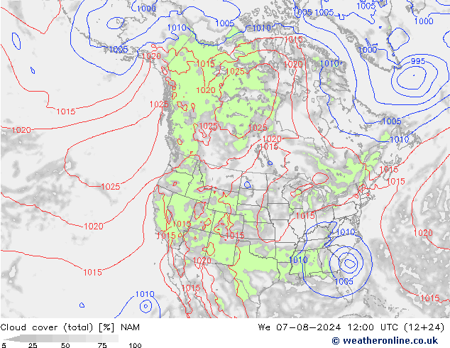 Bewolking (Totaal) NAM wo 07.08.2024 12 UTC